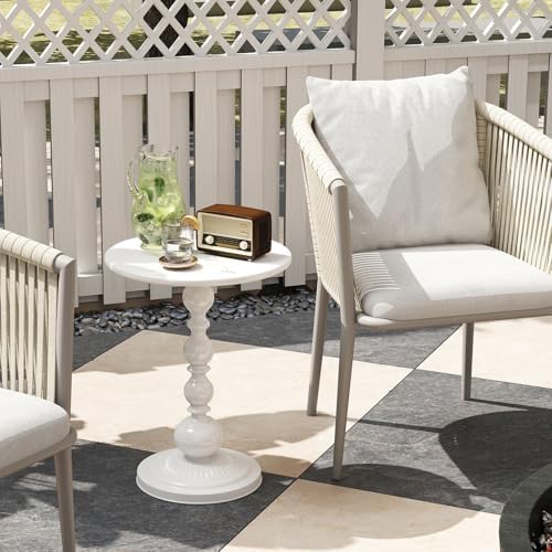 Metal Small End Table,Round Side Table for Living Room,White,13.8" Lx20.5”H