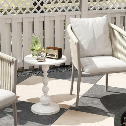 Metal Small End Table,Round Side Table for Living Room,White,13.8" Lx20.5”H