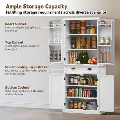 ARTPOWER 72" Pantry Storage Cabinet with Door Shelves