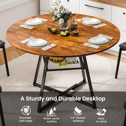 DUMOS 47 Inch Round Dining Table, Kitchen Table with Dual-Tier Storage