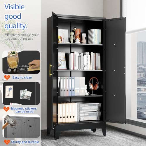 GAIOUS 61" Tall Kitchen Pantry Cabinet,Metal Storage Cabinet Black Cupboard