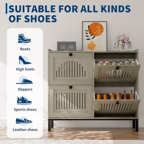 GarveeHome Freestanding Shoe Cabinet for Entryway with 4 Flip Drawers