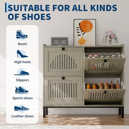 GarveeHome Freestanding Shoe Cabinet for Entryway with 4 Flip Drawers