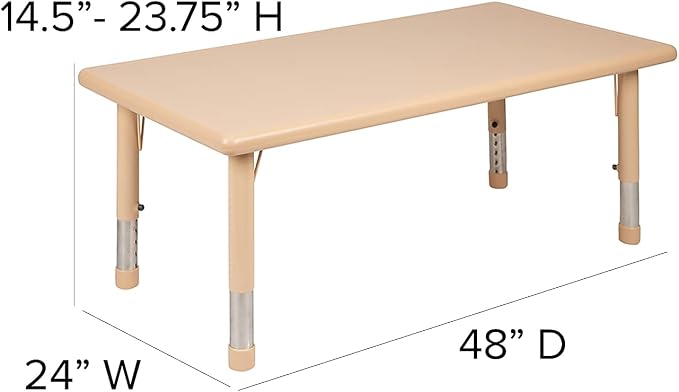 Flash Furniture Wren 24"W x 48"L Rectangular Natural Plastic Height Adjustable Activity Table