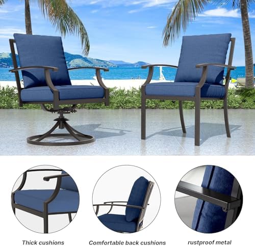 8 PCS Outdoor Patio Dining Set with 13.6ft Double-Sided Patio Umbrella,Patio Table and Chairs Metal Outdoor Patio Furniture Set,Dining Table Set with 6 Chairs,Navy Blue