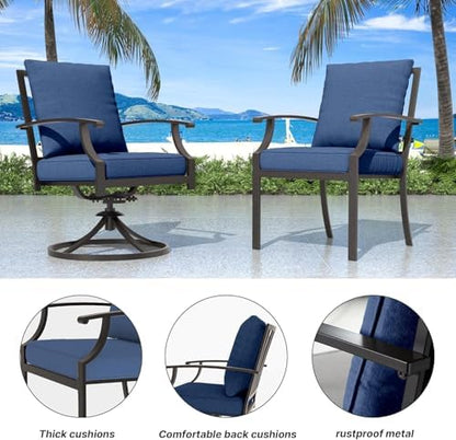8 PCS Outdoor Patio Dining Set with 13.6ft Double-Sided Patio Umbrella,Patio Table and Chairs Metal Outdoor Patio Furniture Set,Dining Table Set with 6 Chairs,Navy Blue