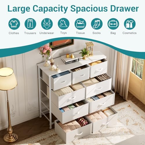 OLIXIS 9 Drawer Fabric Dresser for Bedroom, Chest of Drawers Organizer