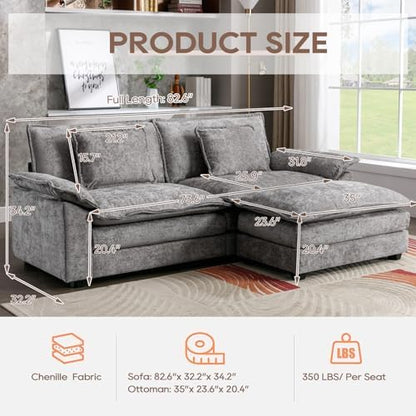 IPKIG 82.6" Modular Sectional Cloud Couch, Modern Sofa with 2 Ottomans