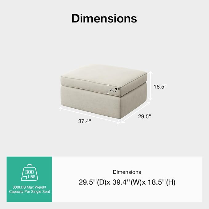 Novilla 108" Modular Sectional Sofa, Modular Sectional Couches for Living Room Bedroom, Chenille Removable Cover Cloud Couch Sectional with Smarts Coil® Support L-Shaped Couch(Beige, Ottoman)
