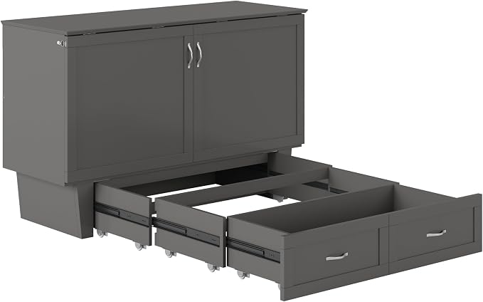AFI, Monroe Queen Murphy Bed Chest with 6" Mattress, Storage Drawer & Built-in USB Charger, Grey
