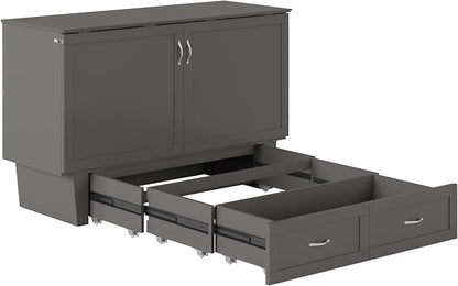 AFI, Monroe Queen Murphy Bed Chest with 6" Mattress, Storage Drawer & Built-in USB Charger, Grey
