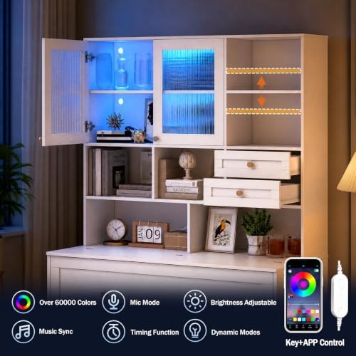 Murphy Bed with Large Storage, LED Light, Charging Station (Queen)