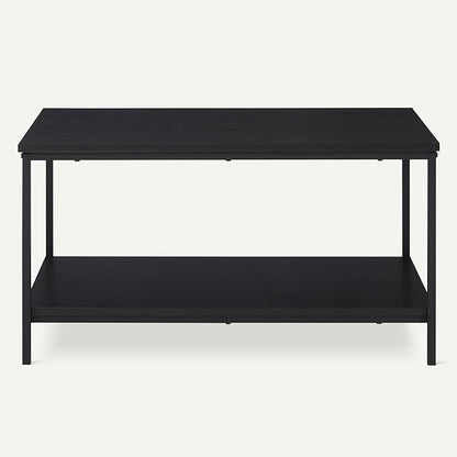 Amazon Basics Rectangular Coffee Table with Bottom Shelf, Living Room Centre Table, Easy to Assemble, 19.9" D x 31.5" W x 16.5" H, Black Woodgrain