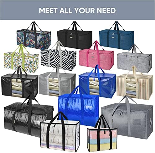 TICONN 16 Pack Extra Large Moving Bags Heavy Duty with Zippers & Carrying Handles, Durable Storage Bags Moving Boxes for Closet Organizers and Storage (16 Pack, Blue)