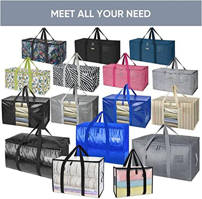 TICONN 16 Pack Extra Large Moving Bags Heavy Duty with Zippers & Carrying Handles, Durable Storage Bags Moving Boxes for Closet Organizers and Storage (16 Pack, Blue)