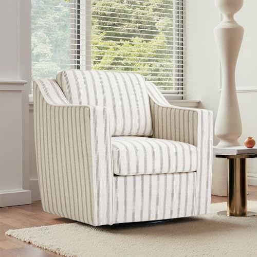 Swivel Accent Chair, Pinstripe Armchair in Fabric, Light Brown