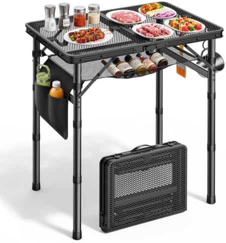 Raynesys Portable Folding Grill Table for Outside, 3 Adjustable Heights