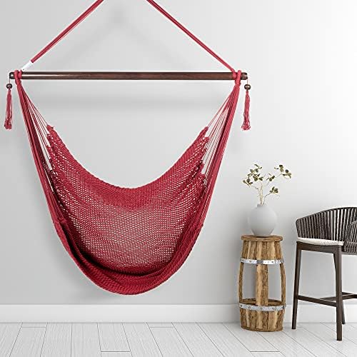 Large Caribbean Hammock Chair - 48 Inch - Polyester - Hanging Chair - Red