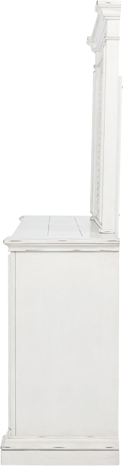 Coaster Home Furnishings - McKinney - Poplar Wood - 6-Drawer Dresser with 50-Inch Rectangular Mirror, Traditional Style, Jewelry Tray, and Antique Bronze Hardware - Bedroom - Vintage White - 215873M