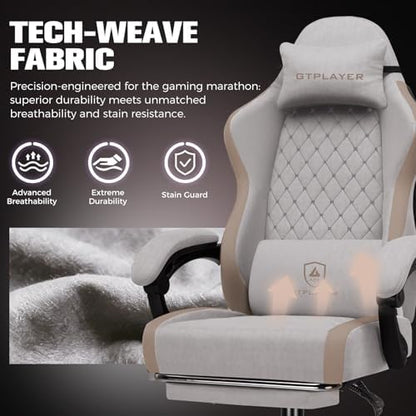GTPLAYER Gaming Chair, Ergonomic Computer Chair with Footrest and Lumbar Support, High Back Recliner Chair 350lbs, Height Adjustable for Home Office, Light Brown