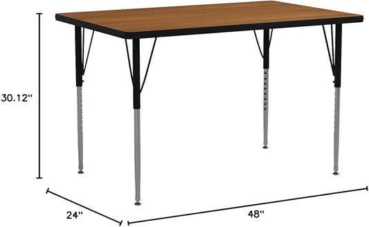 Flash Furniture 24''W x 48''L Rectangular Oak Thermal Laminate Activity Table - Standard Height Adjustable Legs