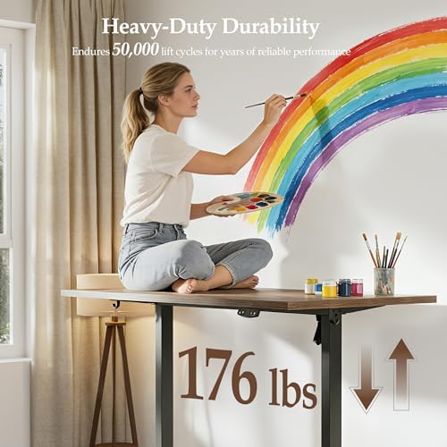 Klicelor 63x28" Deep Electric Height Adjustable Standing Desk, Rustic Brown