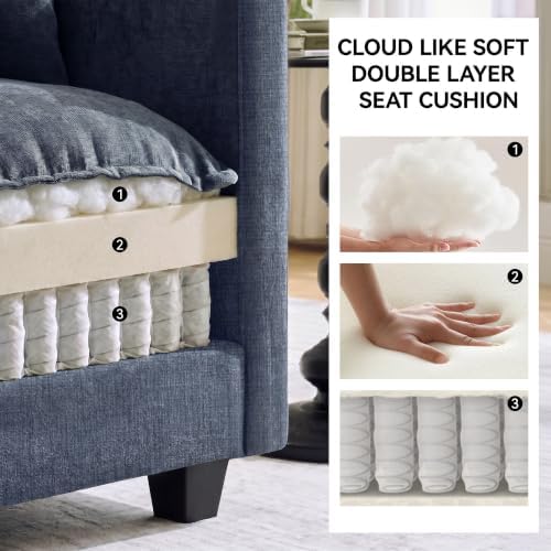 72'' Cloud 3 Seater Couch with 2 Ottomans, U Shaped Sofa with 3 Throw Pillows, Modern Sectional Couches with Deep Seat, Modular Sofas for Living Room, Bedroom, Small Apartment, Blue