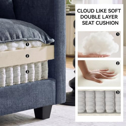 72'' Cloud 3 Seater Couch with 2 Ottomans, U Shaped Sofa with 3 Throw Pillows, Modern Sectional Couches with Deep Seat, Modular Sofas for Living Room, Bedroom, Small Apartment, Blue