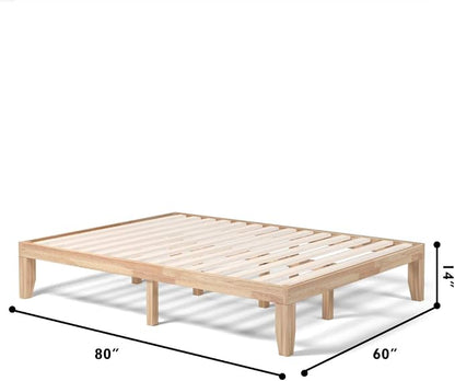 Giantex 14 Inch Queen Wood Platform Bed Frame, Minimalist Mattress Foundation with Solid Rubber Wood, Heavy Duty Slat Support, Without Headboard, Easy Assembly, No Box Spring Needed, Natural