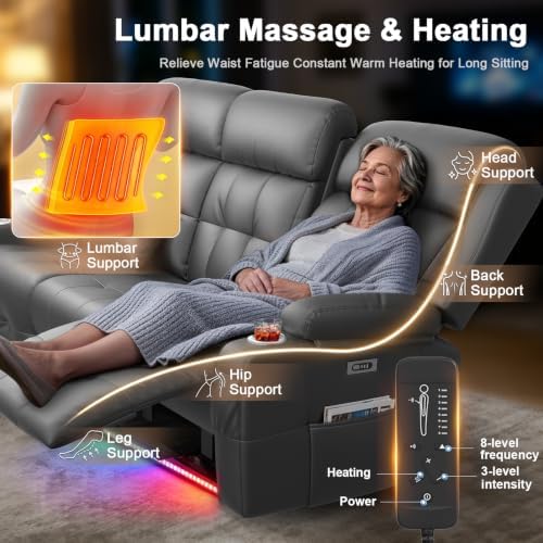 3 Seat Power Reclining Sofa, Theater Seating with Heat & Massage, Gray