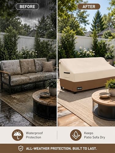 3-Seater Patio Sofa Cover,79W x 37D x 35H Inches Outdoor Couch Cover,100% Waterproof Heavy Duty Patio Sofa Covers,Patio Furniture Covers,Beige&brown