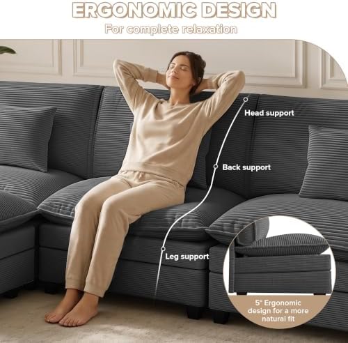 Oversized Modular Sectional Sofa, Cozy Cloud Couch with 3 Ottomans & Corner