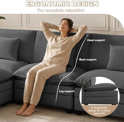 Oversized Modular Sectional Sofa, Cozy Cloud Couch with 3 Ottomans & Corner