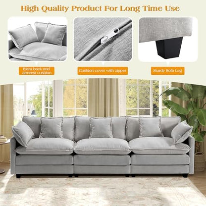 Hanherry Modular Sectional Sofa,Cloud Couch for Living Room,Modern Deep Seat Sofa Chenille Fabric Comfy Couches with Throw Pillows & Movable Ottoman for Apartment