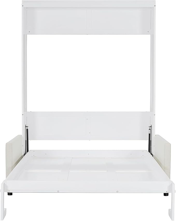 MERITLINE Full Murphy Bed with Couch,Wood Murphy Bed Cabinet with Sofa,Fold up Bed White Murphy Wall Bed Full Size