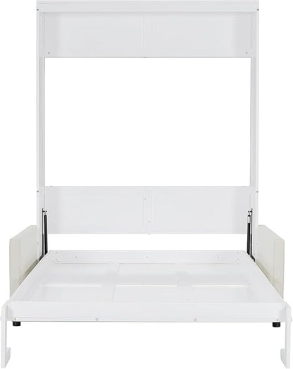 MERITLINE Full Murphy Bed with Couch,Wood Murphy Bed Cabinet with Sofa,Fold up Bed White Murphy Wall Bed Full Size