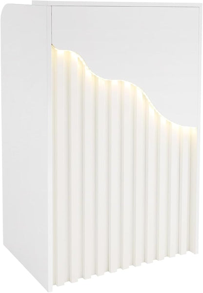 CNCEST Modern Reception Desk for Small Spaces with Locking Storage,L-Shaped Office Front Desk & Checkout Counter, with LED Light,for Hotel/Shop/Beauty Salon (White)