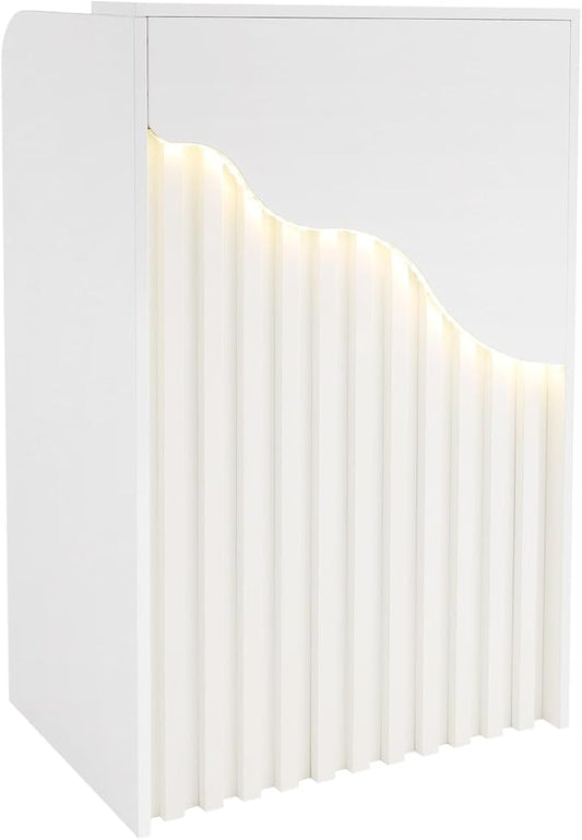 CNCEST Modern Reception Desk for Small Spaces with Locking Storage,L-Shaped Office Front Desk & Checkout Counter, with LED Light,for Hotel/Shop/Beauty Salon (White)
