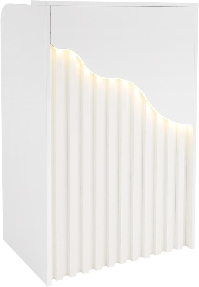 CNCEST Modern Reception Desk for Small Spaces with Locking Storage,L-Shaped Office Front Desk & Checkout Counter, with LED Light,for Hotel/Shop/Beauty Salon (White)