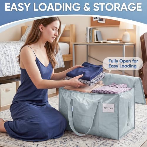 TICONN 4 Pack Extra Large Moving Bags Heavy Duty with Zippers & Carrying Handles, Durable Storage Bags Moving Boxes for Closet Organizers and Storage (4 Pack, Light Grey)