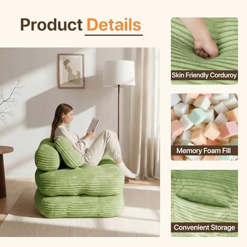 Claiks Boneless Chair Folding Sofa Bed, Sleeper Chair, Green, Single