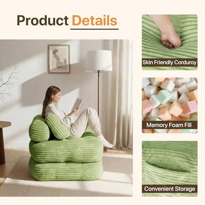 Claiks Boneless Chair Folding Sofa Bed, Sleeper Chair, Green, Single