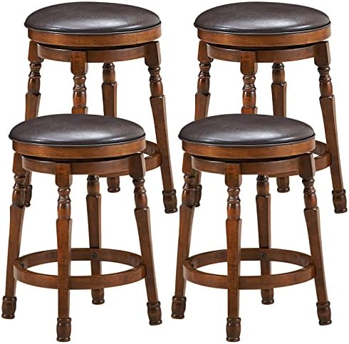 24 Inch Swivel Bar Stools Set of 4, Rubber Wood, Brown