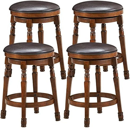 24 Inch Swivel Bar Stools Set of 4, Rubber Wood, Brown