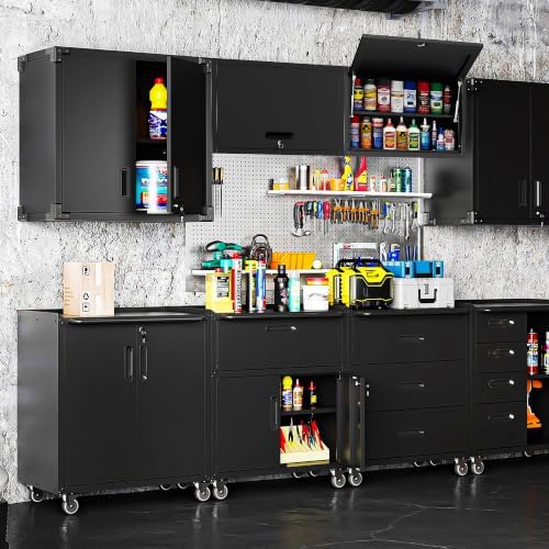Wall-Mounted Metal Garage Storage Cabinet, Lockable Floating Tool Cabinet