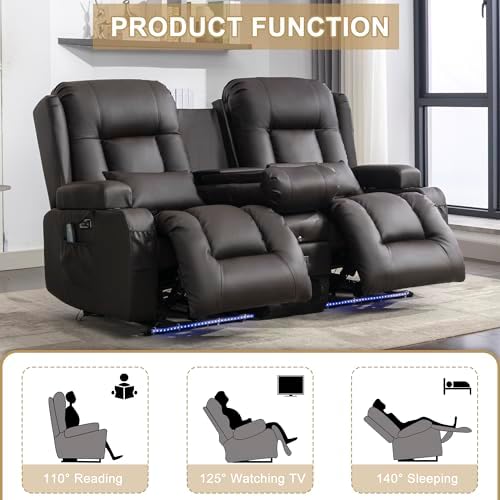 URRED Wall Hugger Power Recliner Sofa with Massage and Heat，Dark Brown