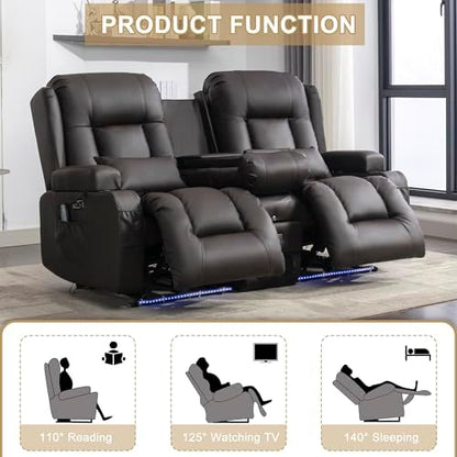 URRED Wall Hugger Power Recliner Sofa with Massage and Heat，Dark Brown
