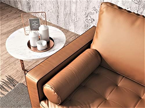 Container Furniture Direct Womble Mid Century Modern Couch with Bolster Pillows, PU Leather Upholstered Tufted Seat, Versatile Retro Design for Comfortable Living Spaces, Loveseat, Coffee Brown