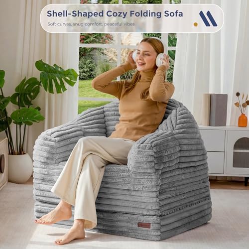 MAXYOYO Folding Sofa Bed Chair, Sleeper Chair for Adults, Faux Fur, Single