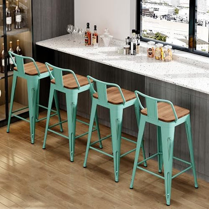 26" Barstools Set of 4 Counter Height Bar Stools Side Chair-Distressed Blue